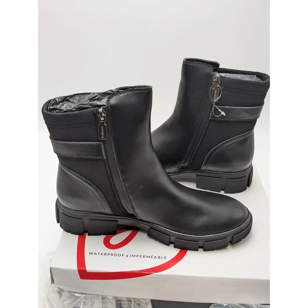NEW Blondo Prince Women's Waterproof Leather Buckle Boot US 11‎ Black Side Zip